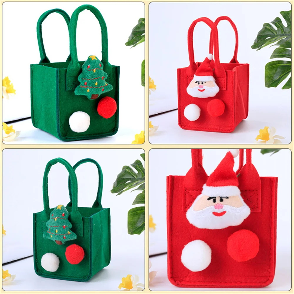 ISKYBOB Christmas Felt Gift Bags with Handle Reusable Mini Handbag New Year Gift Home Decoration Xmas Kids Candy Storage Bag