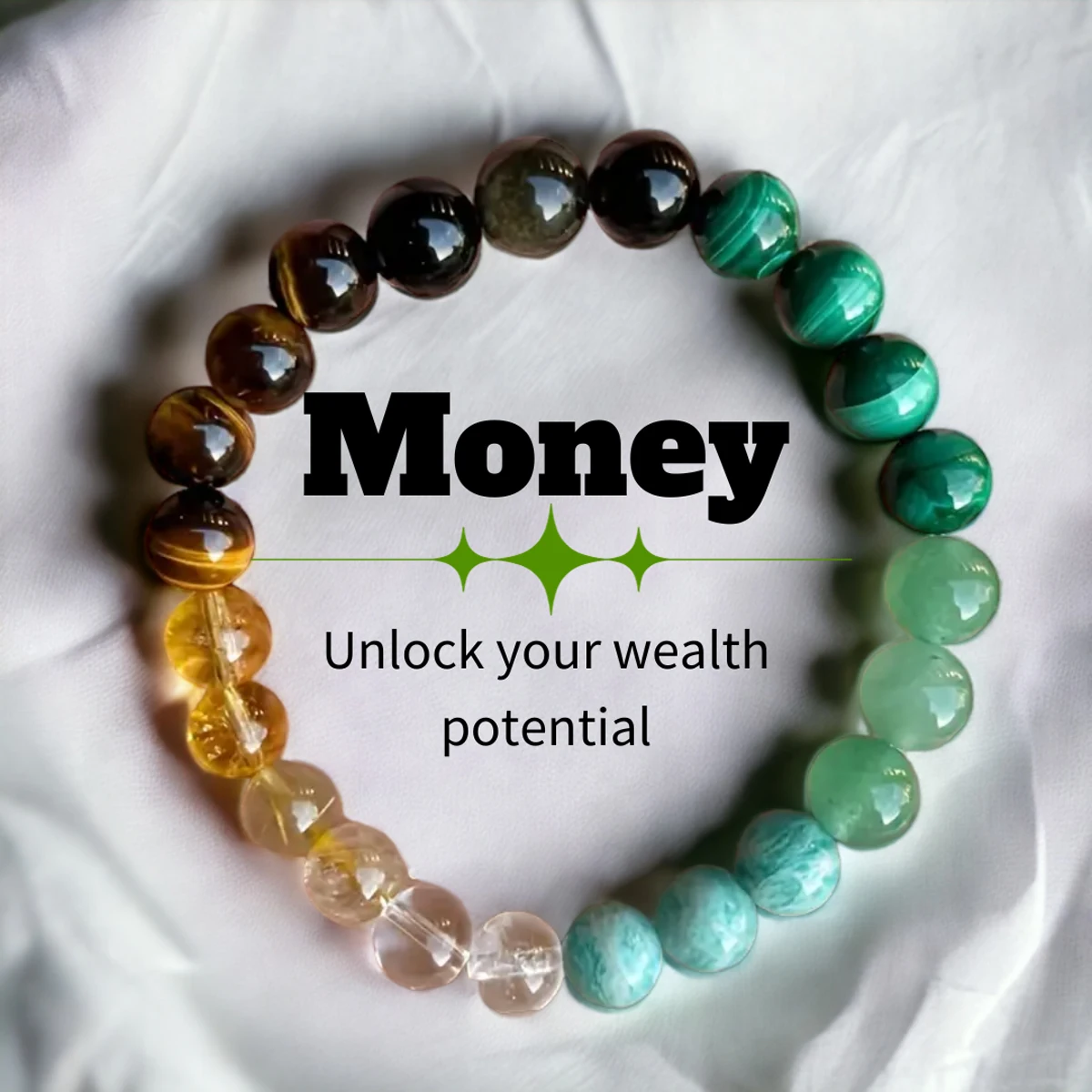 Natural Crystal Lucky Bracelet Attract Wealth and Prosperity Green Tungsten Malachite Citrine Tiger Eye Stone Beaded Bracelet