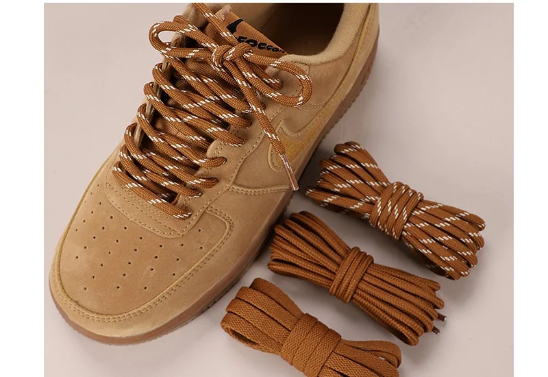 Modische Flache Runde Weizenfarbene AF 1 Schnürsenkel Herbstbraune Schnüre Sport Basketball Freizeitschuhe High-Top Canvas Schuhbänder – Detail 6