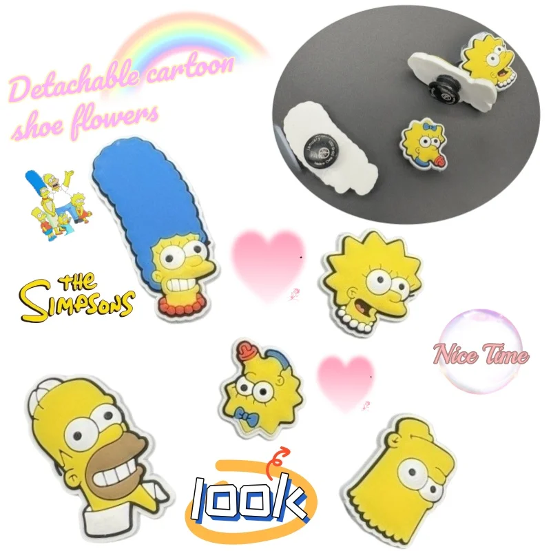 Les Simpsons Marge Bart Lisa Homer Décoration de chaussures universelle créative et originale, motif dessin animé mignon, boucle de chaussure détachable DIY