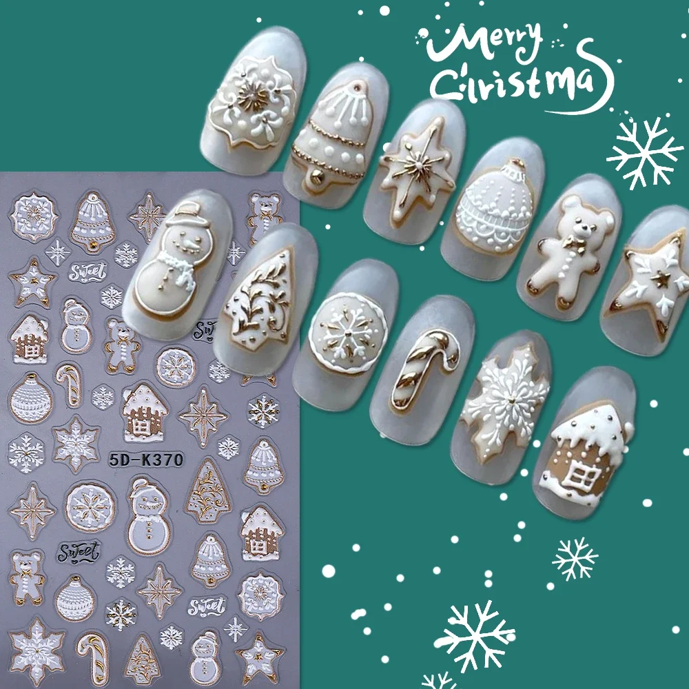 5D geprägte Weihnachten Nail Art Aufkleber Weihnachtsmann Schneeflocke selbstklebende Neujahr Sliders Abziehbilder Maniküre Dekoration Lieferungen