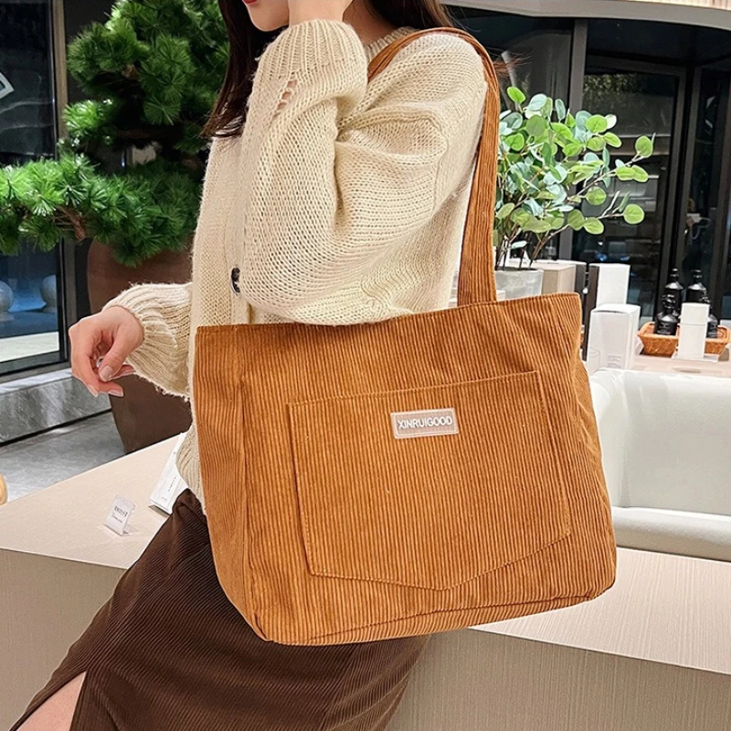 Women's Corduroy  Tote Bag, Casual Large Capacity Fashion Underarm Bag for Going Out, Minimalist Purses Handbags Shoulder Bag