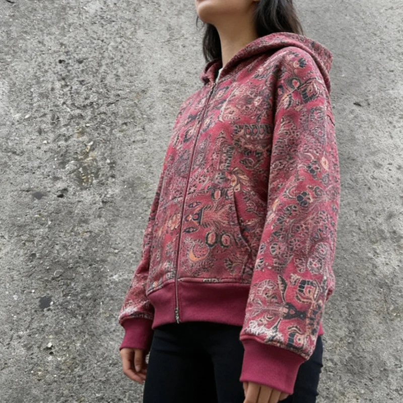 

Floral High Street Cool Trend Autumn Winter Loose Joker Hoodies American INS Y2K Fashion Harajuku Long Sleeve Zipper Sports Coat