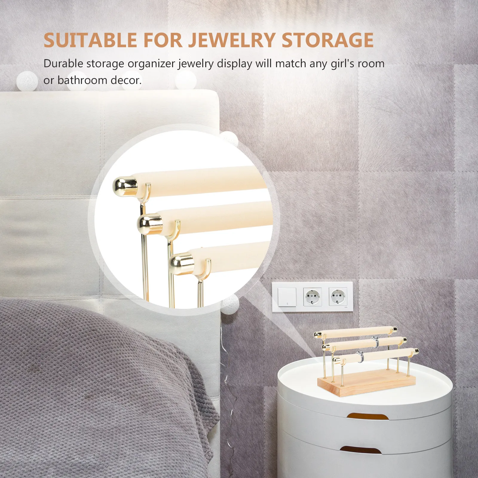 

1Pcs Wooden Flannel Jewelry Rack Three Layer Detachable Ring Holder Stand for Rings Bracelets Watches Display Storage Organizer