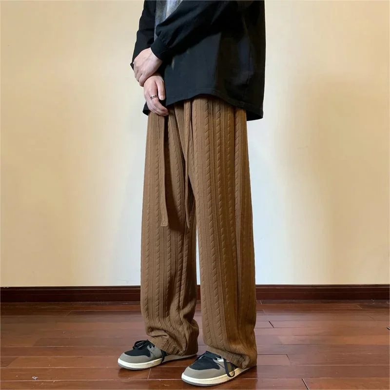 Pantalon à rayures en mousse gaufrée pour hommes, pantalons droits à jambes larges, High Street, Vintage, FjCasual, Y2K, Zones bre, Nouveau, Automne