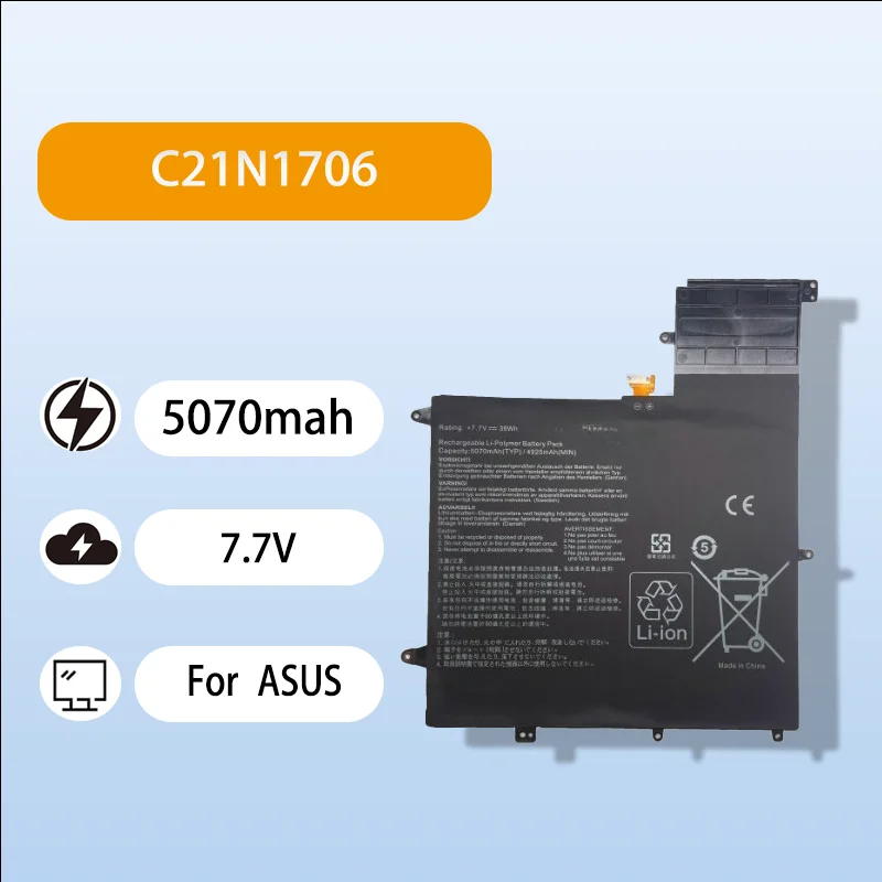 

High Quality C21N1706 Laptop Battery For ASUS ZenBook Flip S UX370UA UX370UA EA328T 7.7V 5070mAh Long Lasting Battery