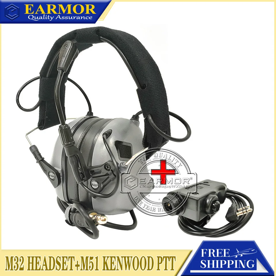 

EARMOR M32 MOD4 Tactical Headset & M51 PTT Adapter Set Suitable for Baofeng Radio Communication Shooting Noise Clearance