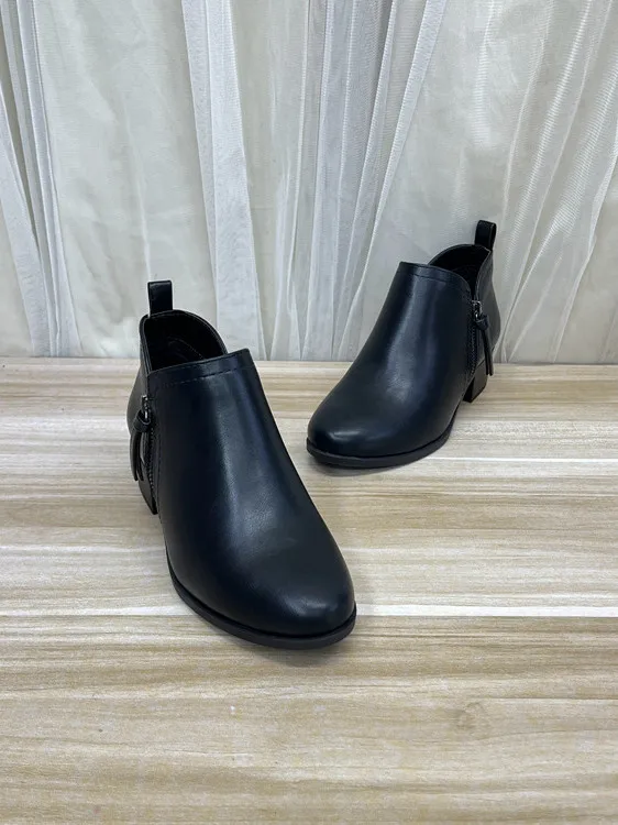 

Faionable Pointed Toe Pure Color Versatile Chunky High Heel Side Zipper ort Ankle Booties for Women Spring Autumn PU Leather