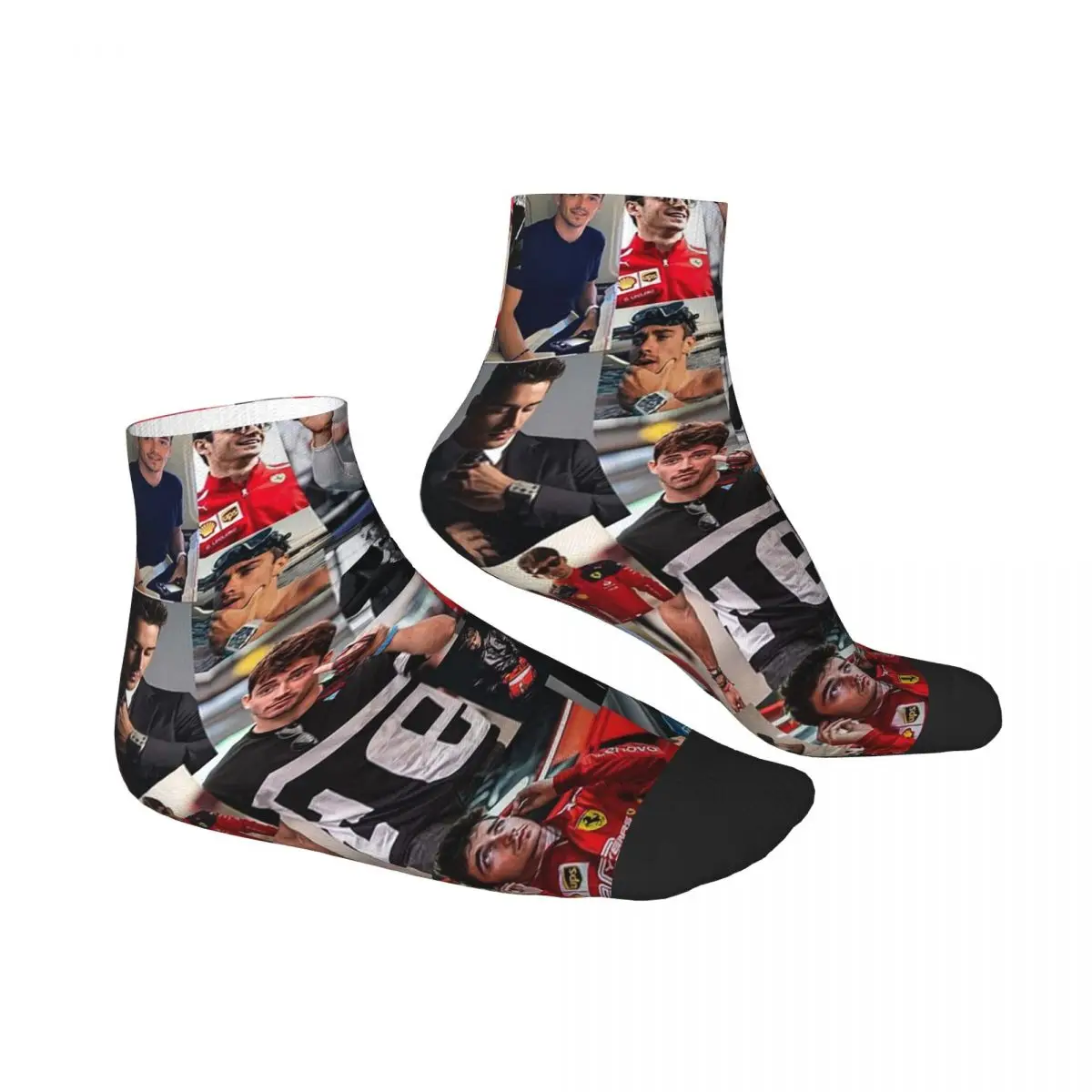 Charles Leclerc Monacan Motorsports Racing Driver Collage Socks Harajuku Stockings All Season Socks for Man's Woman's Gifts