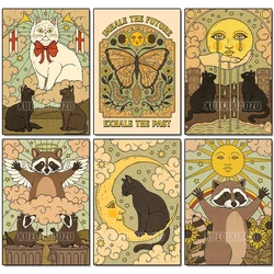 Cartoon Raccoon Cat Diamond Painting Tarot Retro Poster Full Of Diamonds DIY Mosaic Embroidery Handmade New Product Promotion
