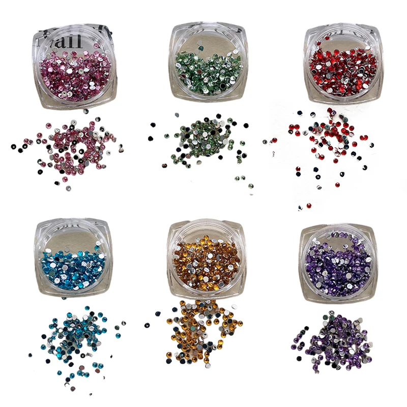 Strass en cristal AB pour ongles, 1 boîte, plats, astronomique, clair, diamant, gemmes, DIY, décorations nail art, Strass, charbon