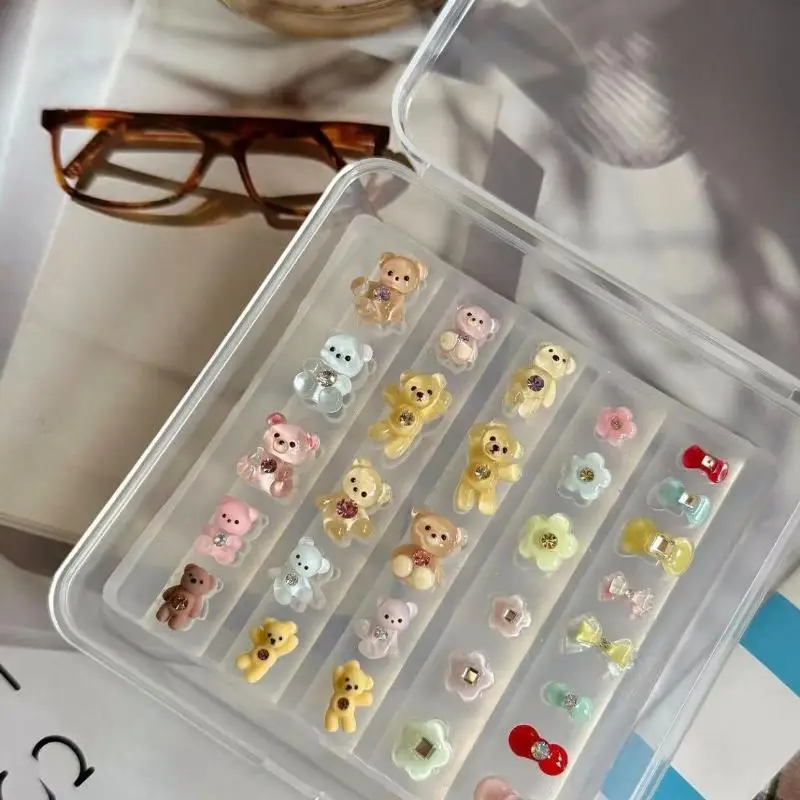 Transparent Nail Mold Cartoon Bear Flower Bow Design Long Lasting Acrylic Template for Gel Tips DIY Manicure Tool