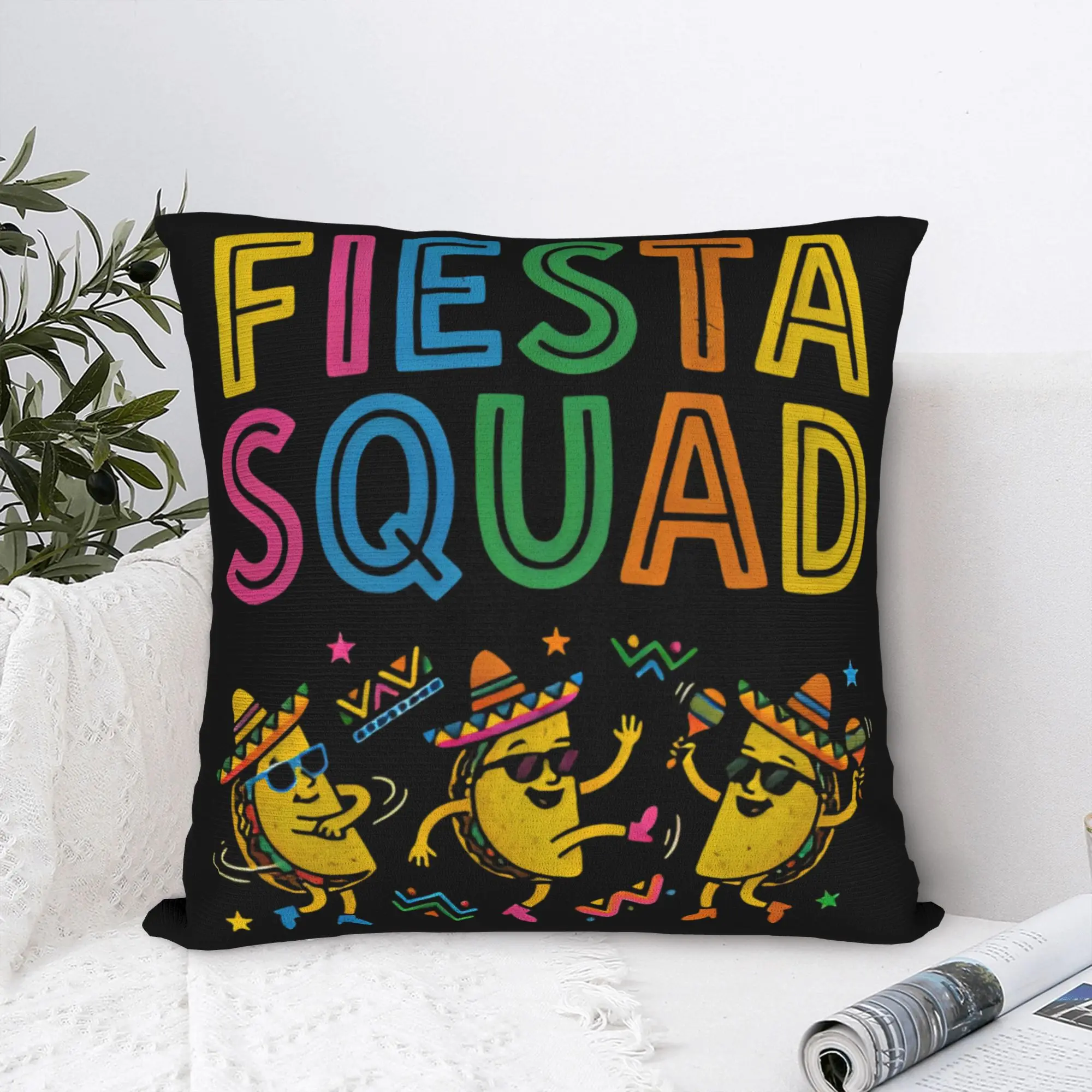 Let's FIESTA Party Printed Pillow Cover Mexican Amigo Cinco De Mayo Sombrero Soft Cushion Cover Vintage Pillow Case