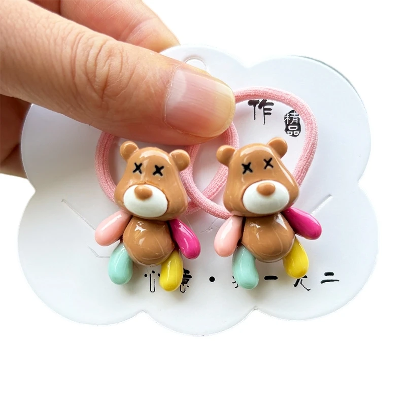 2PCS New Lovely Red Cartoon Cream Bear Girls Kids Elastic Hair Bands Princess Hair Accessories Children Hair Ties Baby Headwear