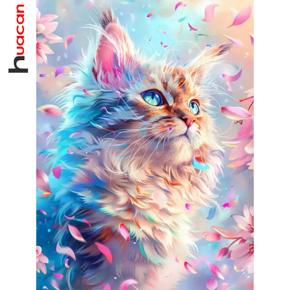 Huacan Vollbohrer Neues Diamantgemälde Katze Tier 5D DIY Mosaik Stickerei Komplettset Strassbilder