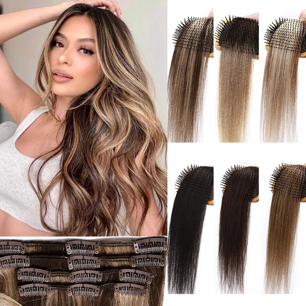 Rich Choices 7Pcs/Set Clip in Hair Extensions Real Human Hair Straight Natural Hair Pieces For Women Gifts 70g Highlights