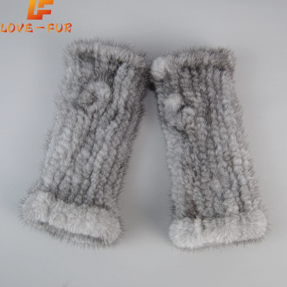 Hot Sale Real Knitted Mink Fur Gloves Winter Fingerless Gloves Mittens Arm Sleeves Female 100% Natural Mink Fur Gloves & Mittens