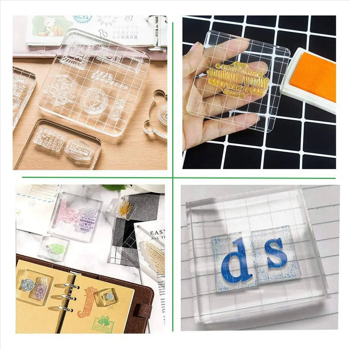 Reliable- 12 Pieces Stamp Blocks Acrylic Clear Stamping Blocks Tools with Grid Lines for Scrapbooking Crafts Making