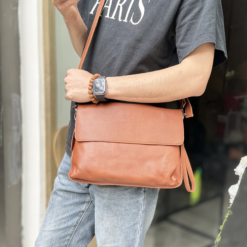 LUOKIR Vintage Echtem Leder Umhängetasche männer Mode Einfache Schulter Messenger Taschen Casual Luxury Klappe Rindsleder Kupplung Tasche – Detail 14