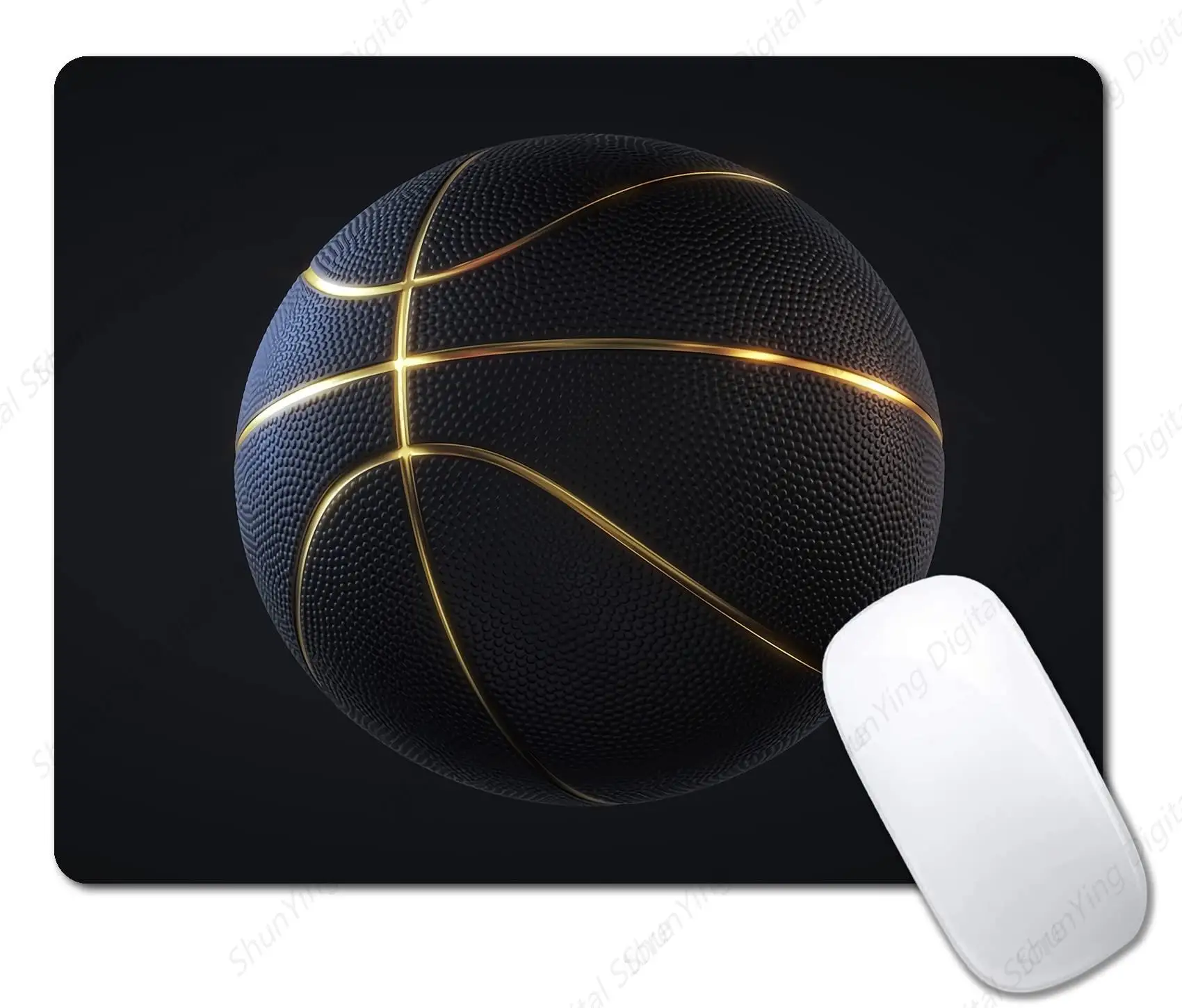 Black Basketball, Gold Line Printed Laptop, Sports Game Mouse Pad, Portable Travel Mouse Pad 18cm * 22cm