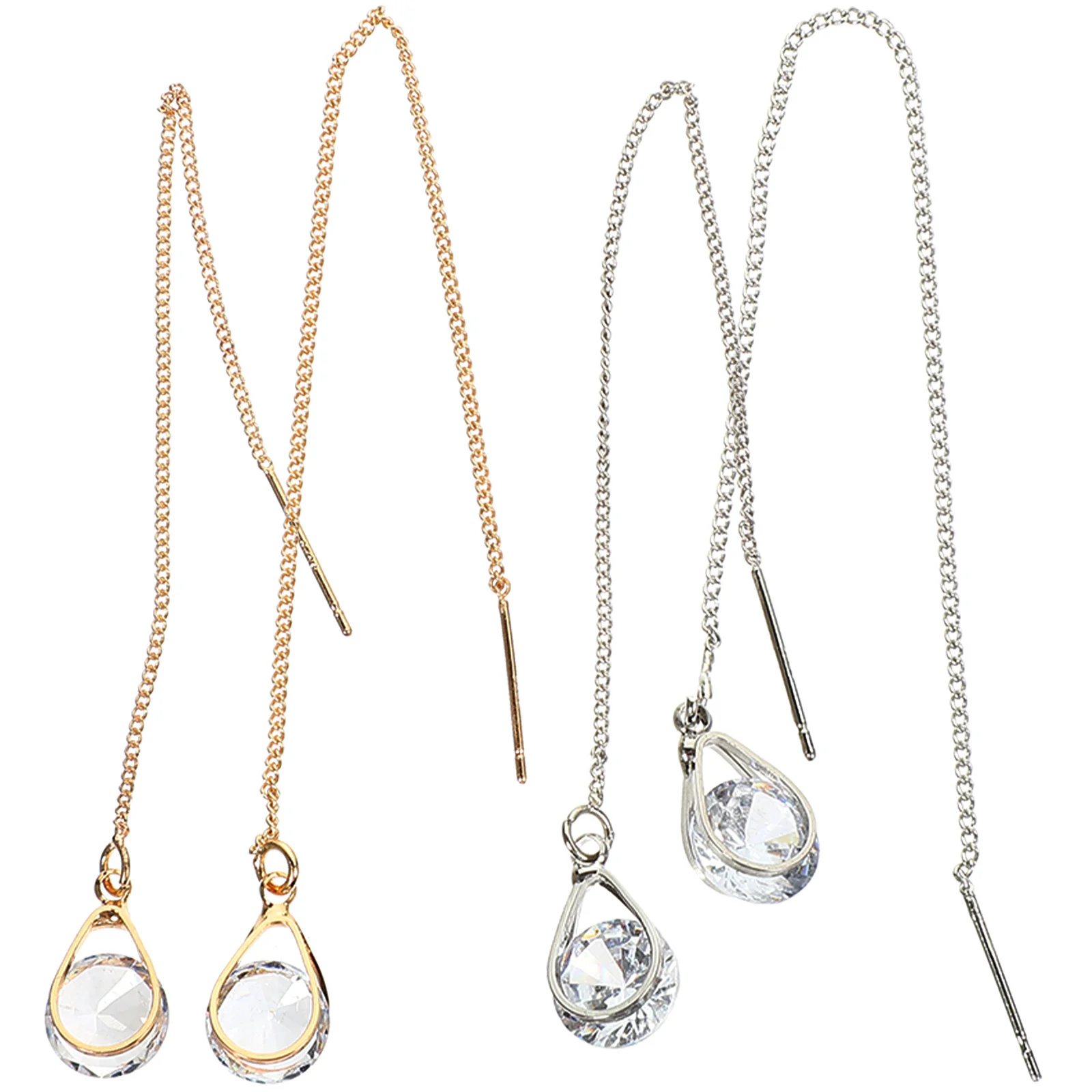 

2Pairs Waterdrop Tassel Threader Earrings Chain Earrings Chic Lightweight Ear Jewelry for Women Teen Fashion Statement