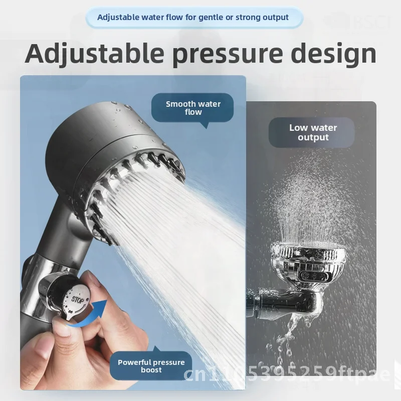 

5-Mode Handheld High Pressure Water Saving Shower Head with One Button Stop Bathroom Accessory Set ABS Plastic Rainfall Shower