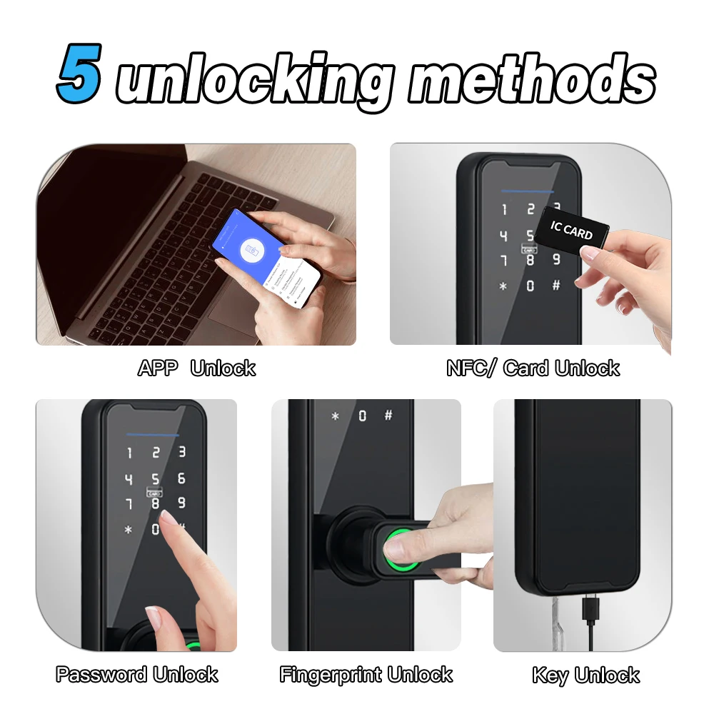 PHIPULO Tuya Digital Electronic Lock Smart Door Lock Smart Home Wooden Door Lock Biometric Fingerprint Lock Keyless Unlock