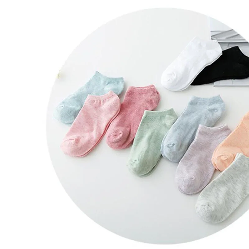 Lot de 5 paires de chaussettes fines pour femmes, couleur unie, décontractées, été