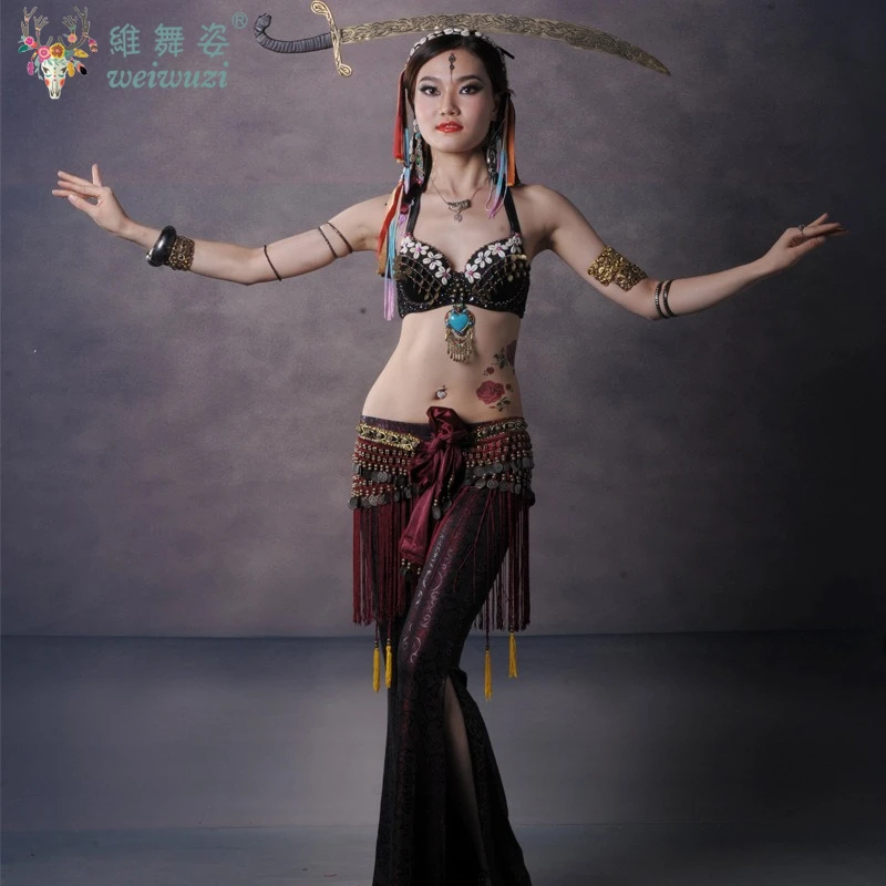 Women Tribal Odinalei Belly Dance Hip Scarves Belly Dancing Waist Belts Hip Scarf Tribal Dance Practice Belt with Fringe Coins