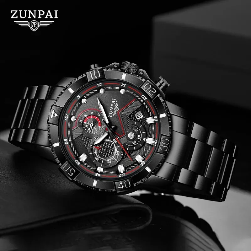 ZUNPAI Original Watch for Men TOP Brand Waterproof Sports Stainless Steel Chronograph 2023New Fashion Luxury Wrist Watches