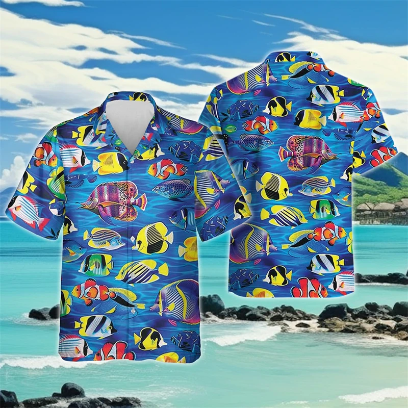 

Ocean Fish Graphic Beach Shirts Casual Marine Animal 3D Printed Shirt For Men Clothes Cute Dolphin Whale Blouses Women Male Tops