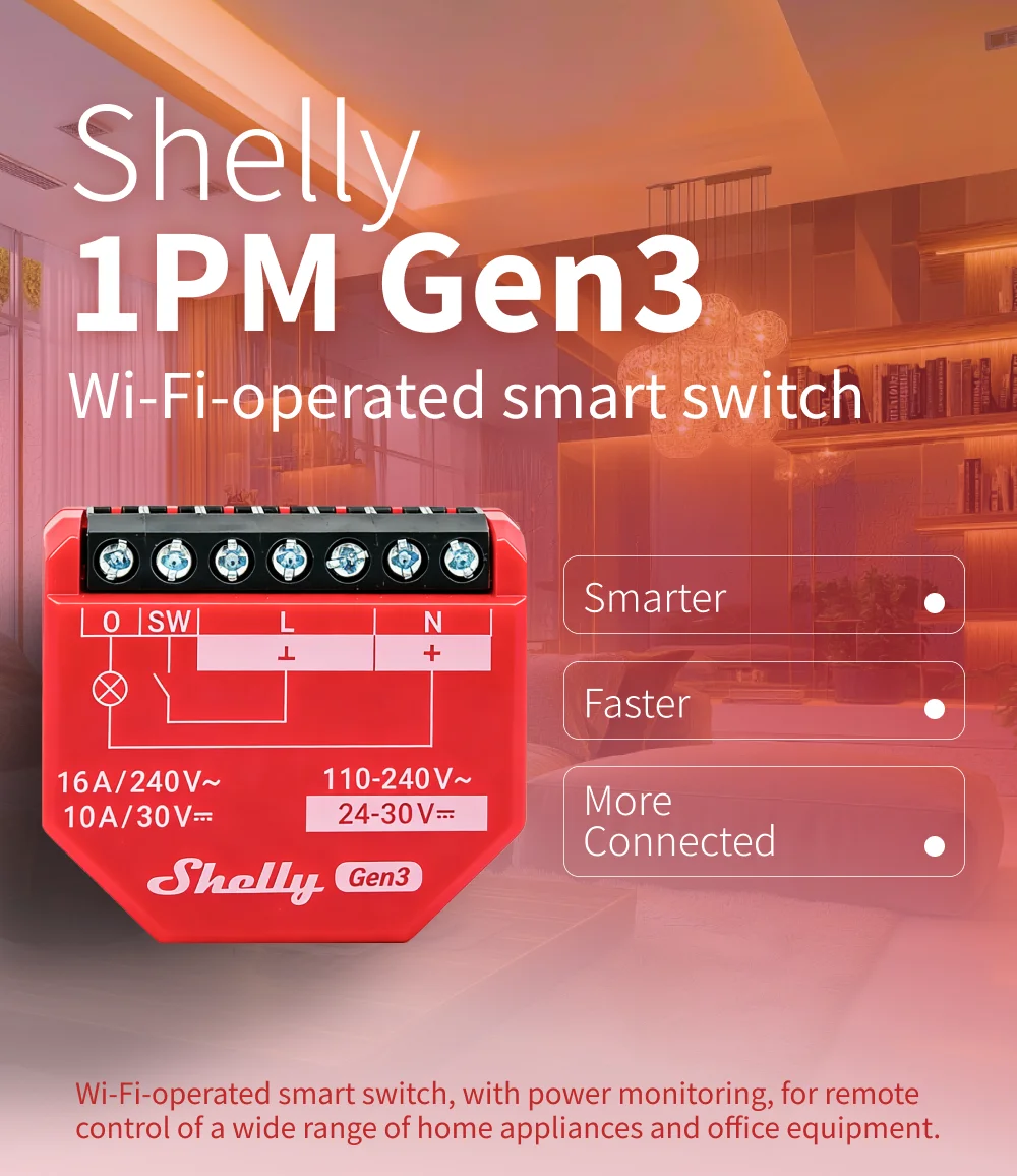 Shelly 1PM Gen3 Matter Smart Switch 16A with Power Metering Free Cloud Data Energy Optimization Analysis for Home Automation