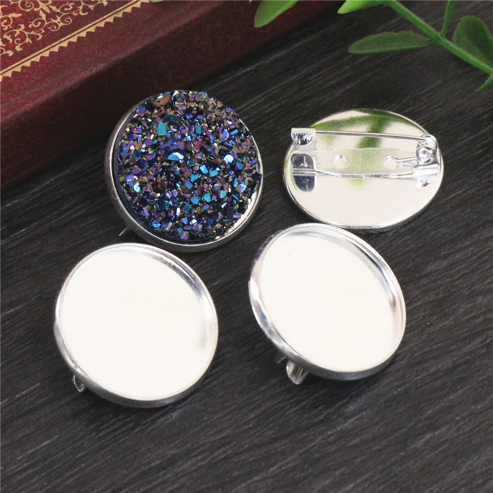 10pcs 20mm Inner Size Antique Bronze Silver Plated Brooch Style Cabochon Base Setting Charms Pendant