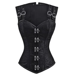 Women Corset Top Steampunk Bustier with Shoulder Straps Jacquard Vintage Outerwear Corselet Plus Size Overbust Gothic Clothing