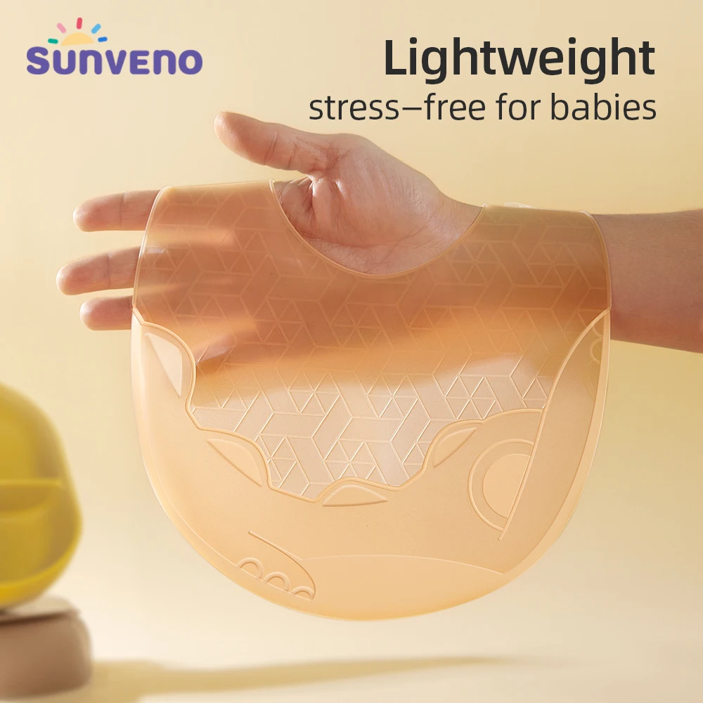 Sunveno Lightweight Baby Silicone Bibs Non-slip Girl Boy Feeding Bibs baby stuff Easy to clean Lighten the weight on baby