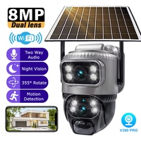 V380 Pro 8MP Dual Lens Solar Camera Built-in Battery PTZ WIFI Security Outdoor Camera Humanoid Tracking Color Night Vision