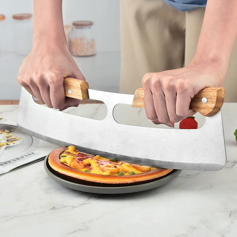 Stainless Steel Pizza Cutter Double Handle Large Size Pizza Wheel Knife for Fast Easy Slicing Through Thick Crusts