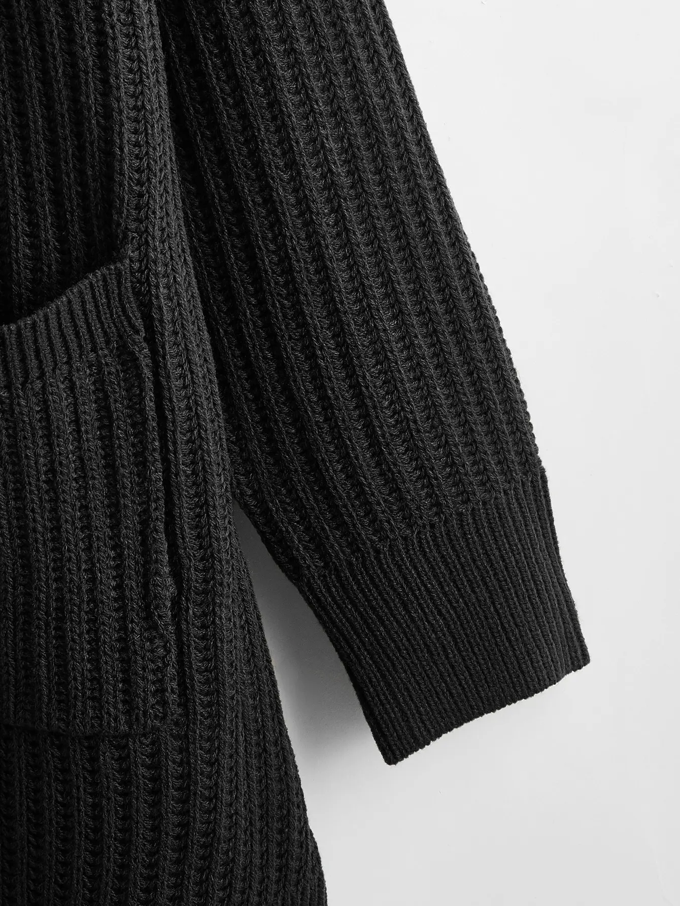 Dames los casual ribgebreid vest met lange mouwen en zakken, zwart, veelzijdig dagelijks gebruik,