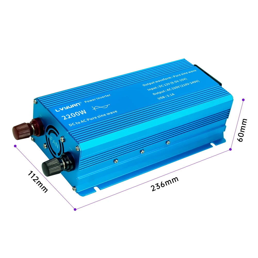 Pure Sine Wave Inverter DC 12V AC 220V Car Power Converter 1500W 2600W Power outage exclusive inverter