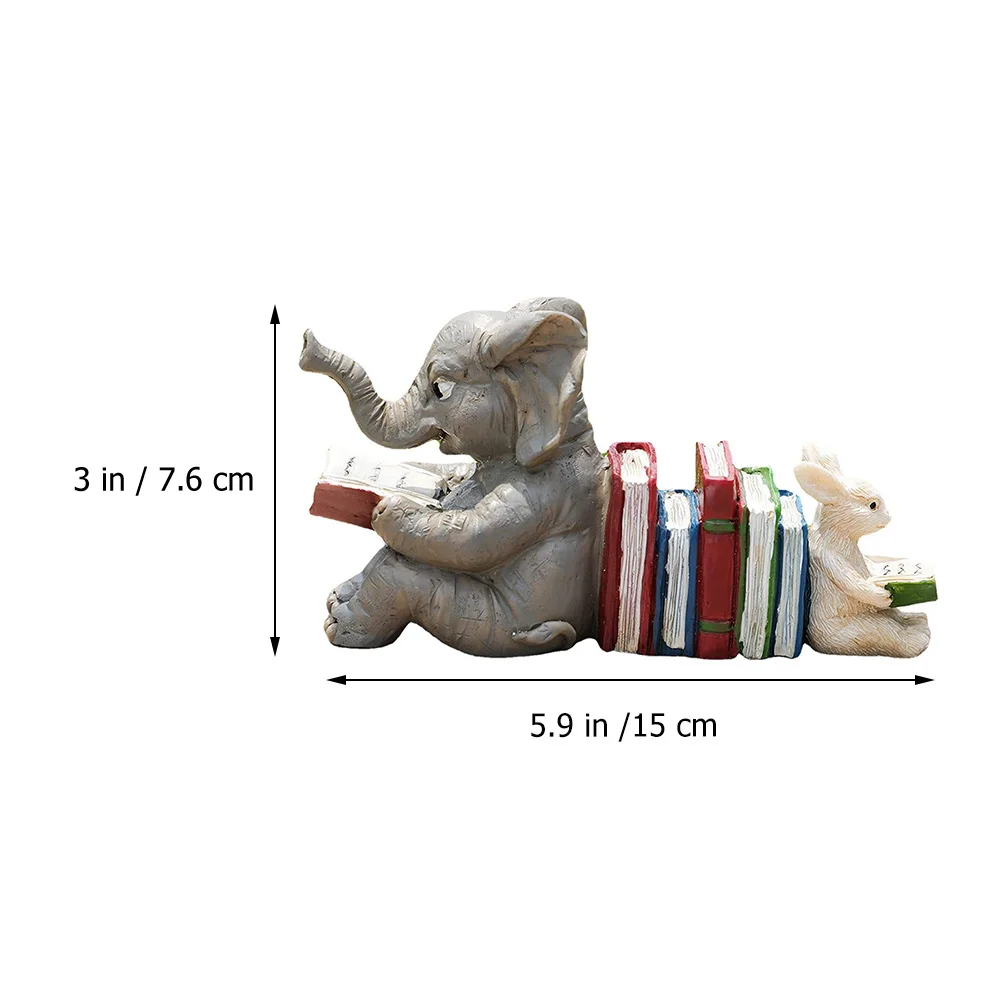 Resin Elephant Rabbit Reading Book Statue Realistic Animal Decoration Garden Home Office Patio Outdoor Garden Decor