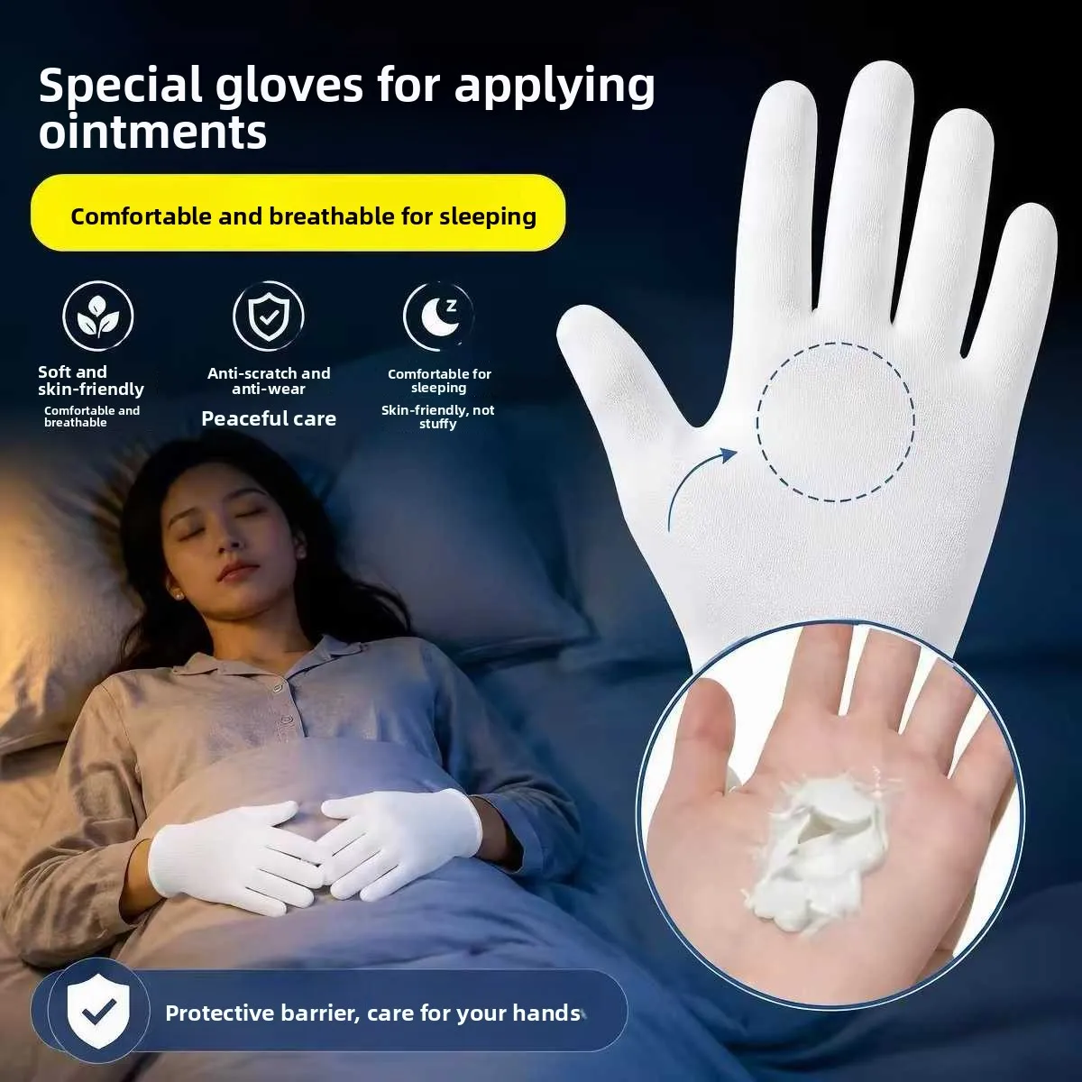 Thin Hand Gloves for Applying Cream Non-Slip Skin Care Moisturizing Anti-Dry Splitting Wearable Cotton Half-Finger Gloves
