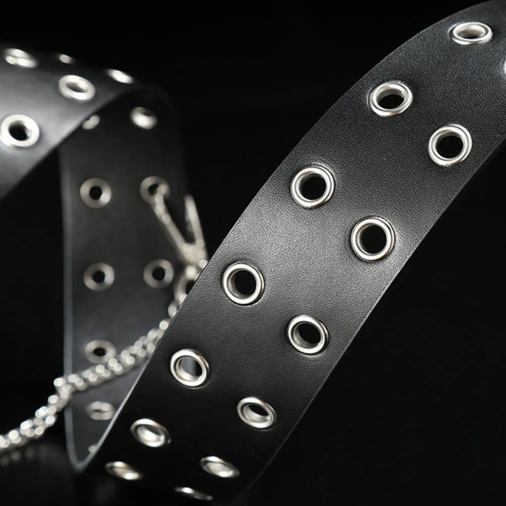

1Pcs Versatile Exhaust Eye Chain Pin Buckle PU Punk Style Belt Black Stylish Costume Accessory for Special Occasions
