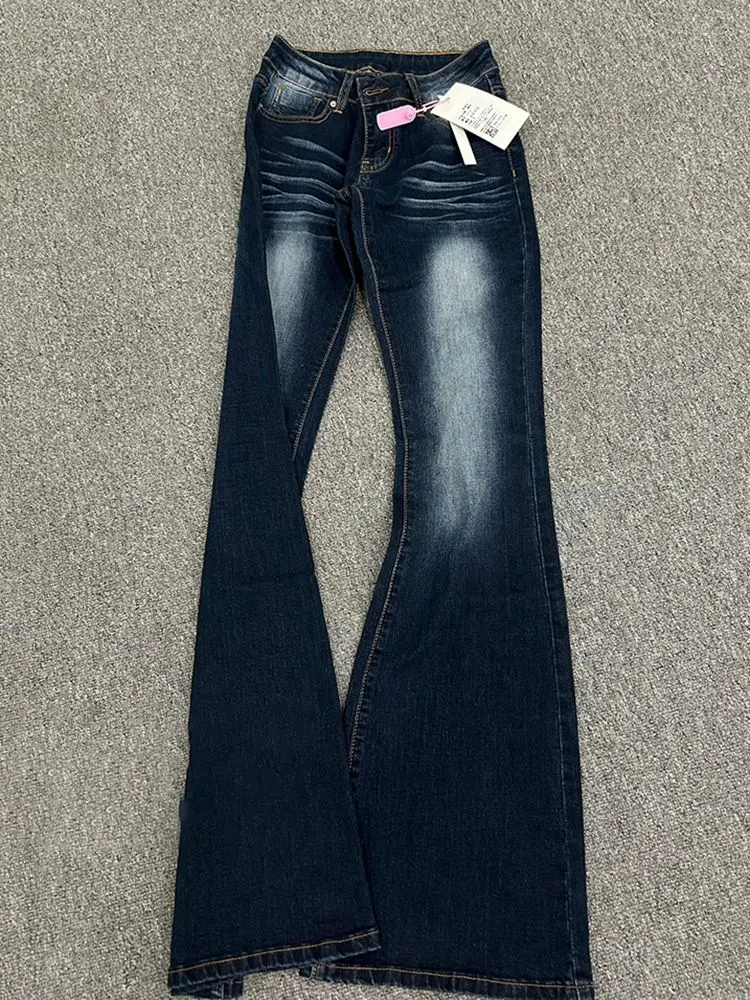 

American Vintage Dark Blue Flare Jeans Women High Waist Slim Fit Washed Subculture Y2K Harajuku Streetwear Denim Pants Summer