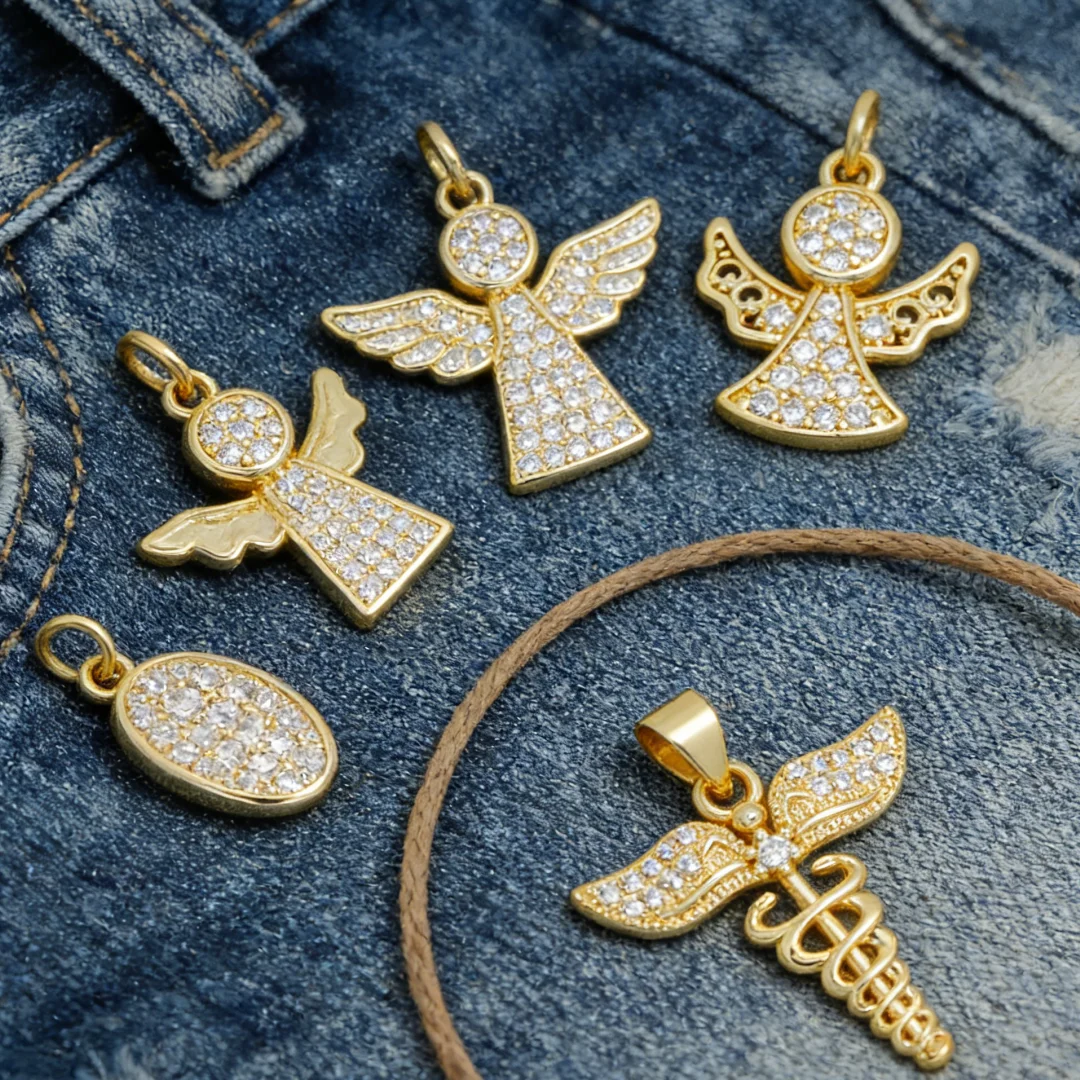 

4Pcs Pendants Angel Cross Shape Hollow Brass Cubic Zirconia DIY Jewelry Charms Necklace Bracelet Making Sparkling Accessories