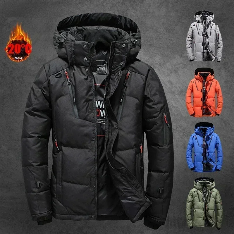 Winter Thickened Men\'s Down Jacket Climbing Hunting Hooded Warm White Duck Down Coat Men\'s Casual Lightweight Down Jacket Skiing