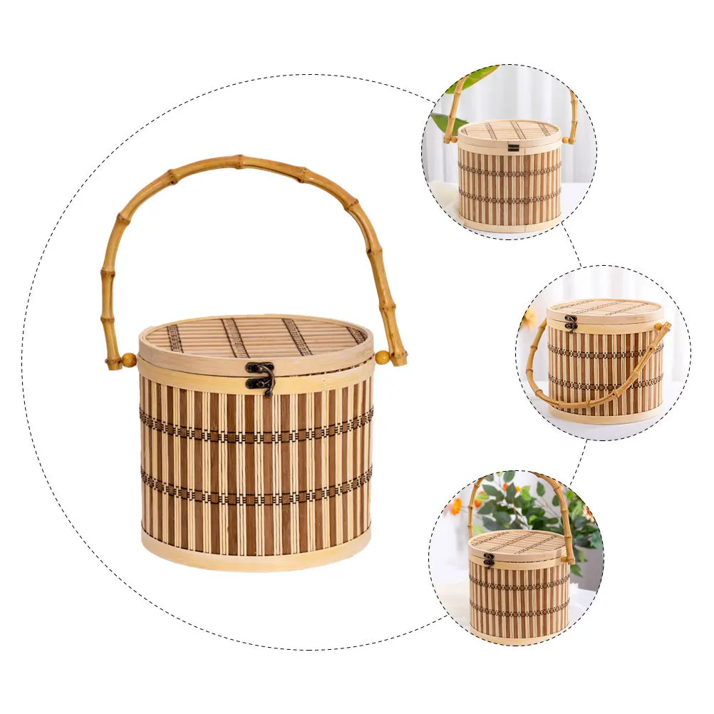 

Handheld Bamboo Basket Portable Storage Container Household Egg Candy Picnic Organizer Basket with Handle