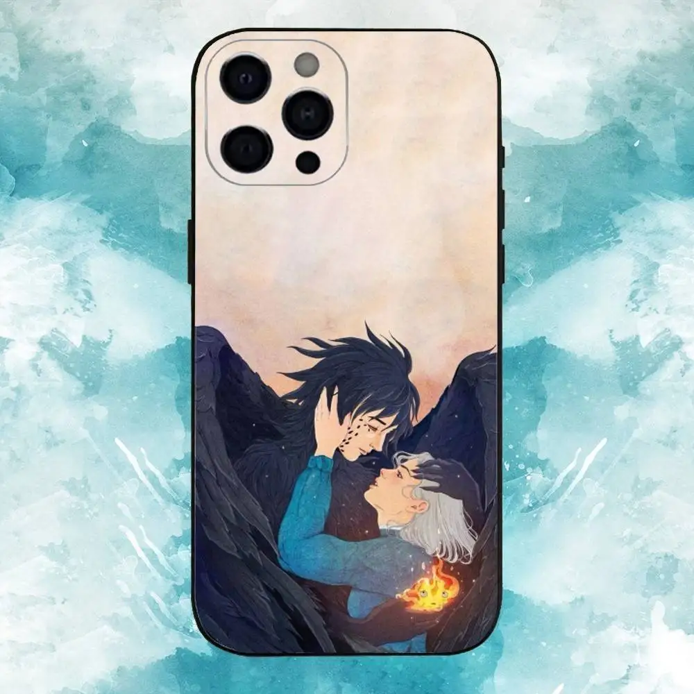 H-Howls Movendo C-Castle Capa de telefone fofa para iPhone17,16,15,14,13,12,11 Plus,Pro Max Soft Black Cover