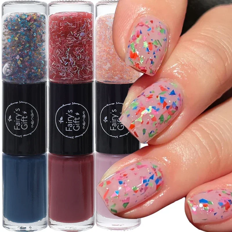 Double-ended Sequin Nail Polish Semi-permanent Varnish Soak Off UV LED Nail Art Colorful Hybrid Varnish Manicure Base Top Coat