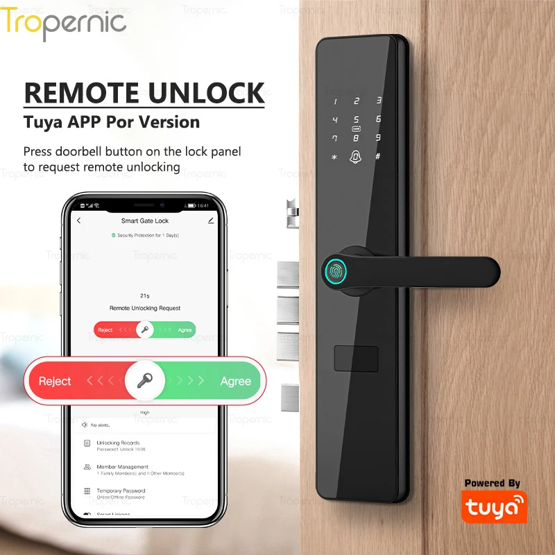 Smart Home Door Lock Tuya App RFID Passcode Lock Electronic Digital Automatic Push and Pull Door Lock System with 6068 Mortise