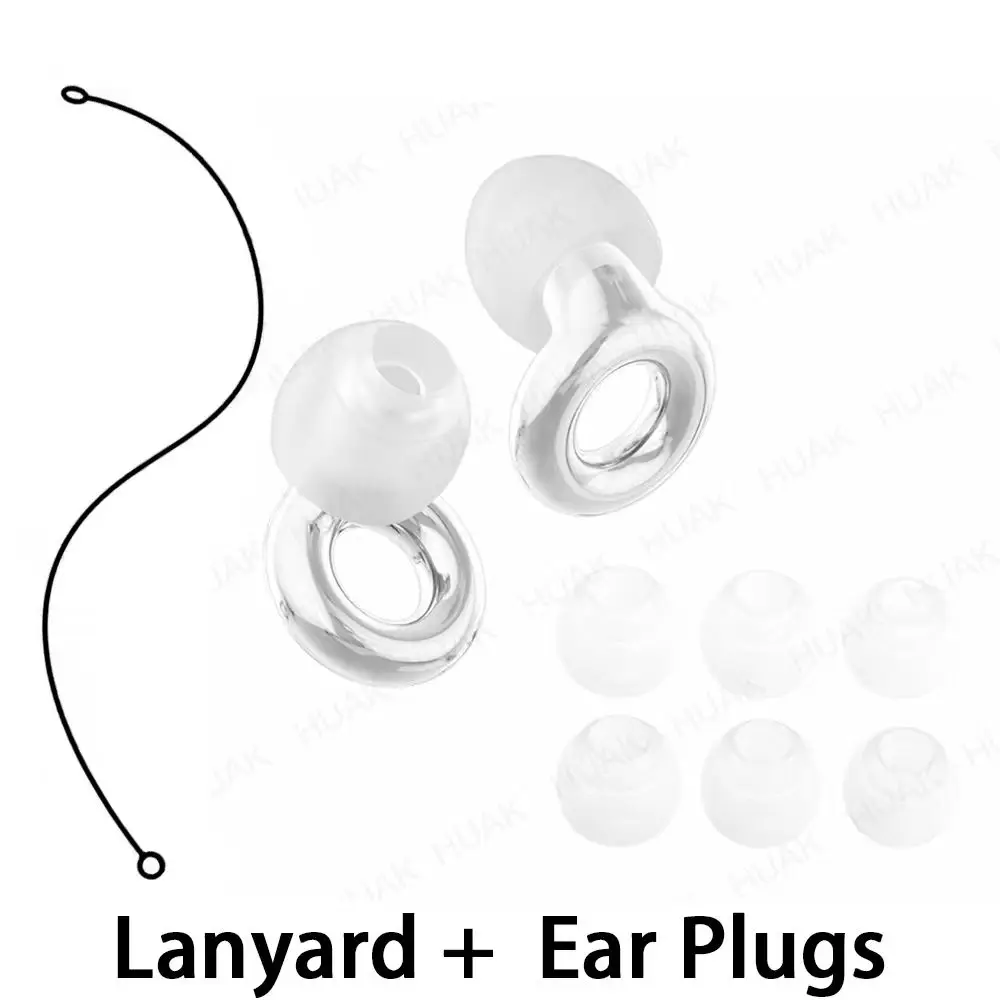Noise Reduction Ear Plugs with Lanyard 8 Replacement Ear Tips Sizes XS/S/M/L for Sleep Swim Travel Concerts